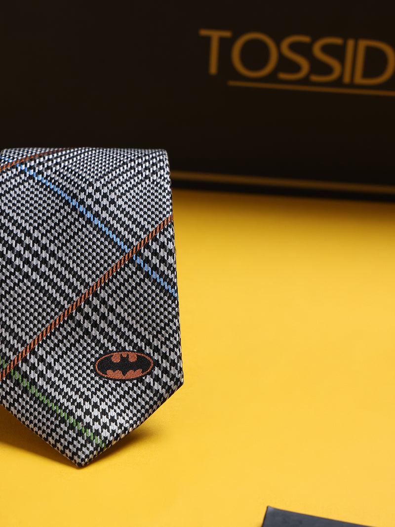 Batman Grey Check Woven Silk Necktie