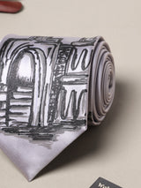 Silver Hand-Painted Woven Necktie – Historic Building