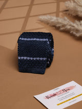 Blue Stripe Silk Knitted Necktie