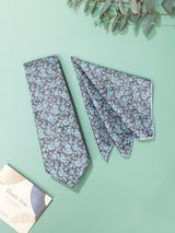 Grey & Blue Floral Necktie & Pocket Square Giftset