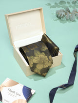 Brown & Green Floral Necktie & Pocket Square Giftset