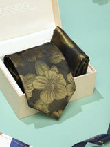 Brown & Green Floral Necktie & Pocket Square Giftset