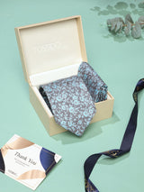 Grey & Blue Floral Necktie & Pocket Square Giftset