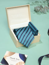 Teal Stripe Necktie & Pocket Square Giftset