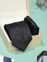 Black Floral Necktie & Pocket Square Giftset
