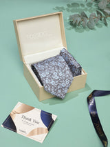 Grey & Blue Floral Necktie & Pocket Square Giftset