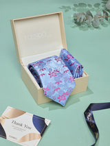 Blue Floral Necktie & Pocket Square Giftset