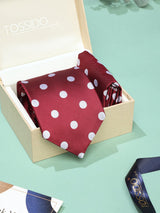 Maroon Polka Necktie & Pocket Square Giftset