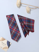 Blue Check Necktie & Pocket Square Giftset