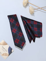 Blue Check Necktie & Pocket Square Giftset