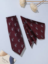 Maroon Deer Necktie & Pocket Square Giftset