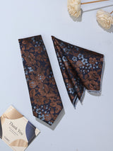 Brown Floral Necktie & Pocket Square Giftset