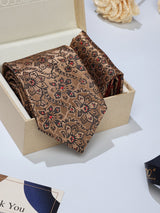 Gold Floral Necktie & Pocket Square Giftset
