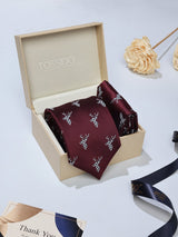 Maroon Deer Necktie & Pocket Square Giftset