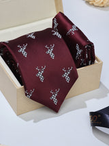 Maroon Deer Necktie & Pocket Square Giftset