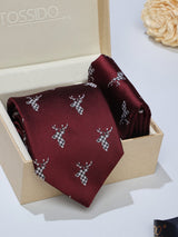 Maroon Deer Necktie & Pocket Square Giftset