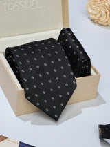 Black Geometric Necktie & Pocket Square Giftset