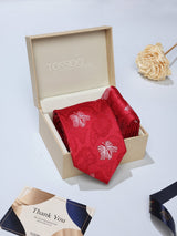Red Floral Necktie & Pocket Square Giftset