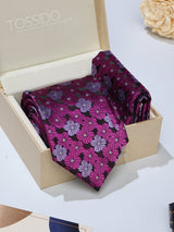 Purple Floral Necktie & Pocket Square Giftset