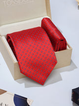 Red Geometric Necktie & Pocket Square Giftset