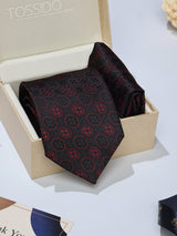 Black Geometric Necktie & Pocket Square Giftset