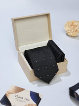 Black Floral Necktie & Pocket Square Giftset