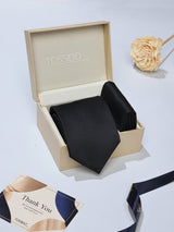 Black Solid Necktie & Pocket Square Giftset