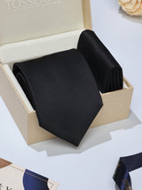Black Solid Necktie & Pocket Square Giftset