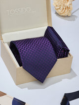 Purple Geometric Necktie & Pocket Square Giftset