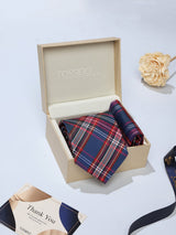 Blue Check Necktie & Pocket Square Giftset