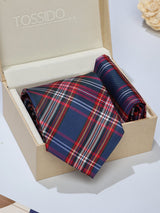 Blue Check Necktie & Pocket Square Giftset