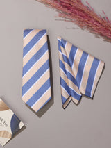 Beige & Blue Stripe Necktie & Pocket Square Giftset