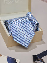 Blue Geometric Necktie & Pocket Square Giftset