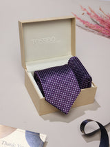 Purple Geometric Necktie & Pocket Square Giftset