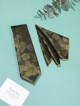 Brown & Green Floral Necktie & Pocket Square Giftset
