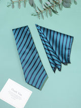 Teal Stripe Necktie & Pocket Square Giftset