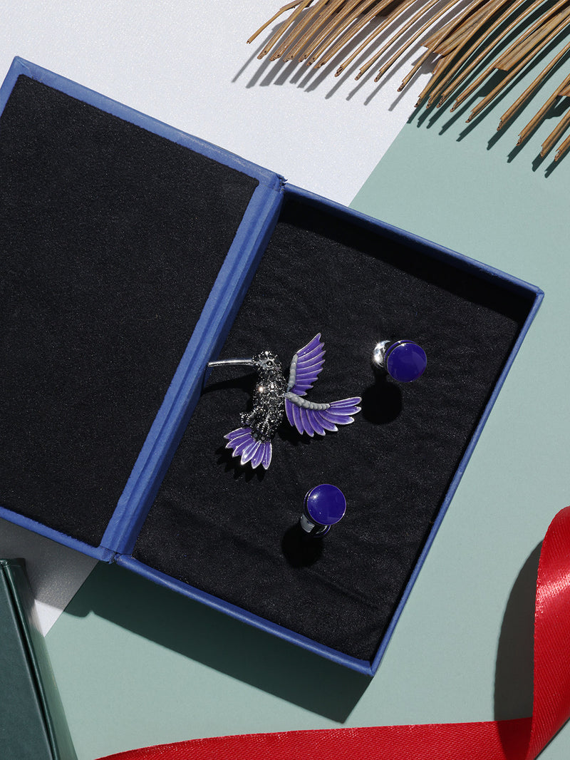 Purple Bird Brooch and Cufflink Gift Set