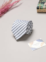 Grey & White Stripes Broad + Long Necktie