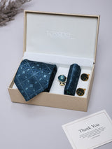 Teal Check Necktie Pocket Square Brooch & Cufflinks Giftset