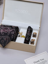 Blue Paisley Necktie Pocket Square Brooch & Cufflinks Giftset