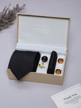 Black Dot Necktie Pocket Square Brooch & Cufflinks Giftset