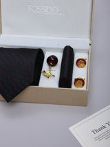 Black Dot Necktie Pocket Square Brooch & Cufflinks Giftset
