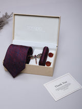 Maroon & Blue Paisley Necktie Pocket Square Brooch & Cufflinks Giftset