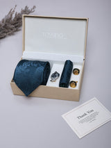 Teal Floral Necktie Pocket Square Brooch & Cufflinks Giftset