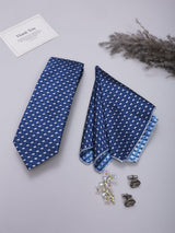Blue Elephant Necktie Pocket Square Brooch & Cufflinks Giftset