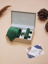 Green Abstract Necktie Pocket Square Brooch & Cufflinks Giftset