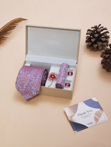 Pink Paisley Necktie Pocket Square Brooch & Cufflinks Giftset