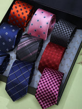 Contemporary Checks & Dots Woven Skinny Neckties – 9 Piece Gift Set