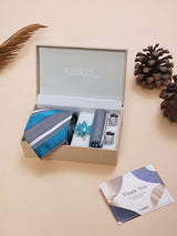 Multicolor Striped Necktie Pocket Square Brooch & Cufflinks Giftset