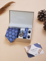 Blue Polka Necktie Pocket Square Brooch & Cufflinks Giftset
